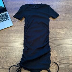 Zara Black Ruched Short Sleeve Dress